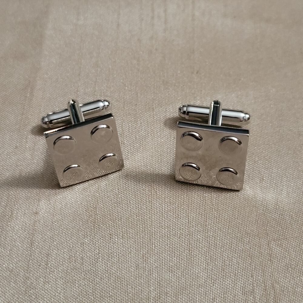 Lego themed silver tone cufflinks